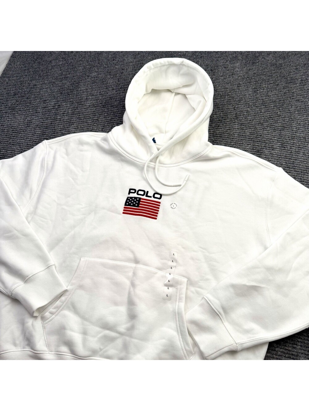 Polo Ralph Lauren Flag Fleece Hoodie White USA Embroidered Men’s Large NWOT